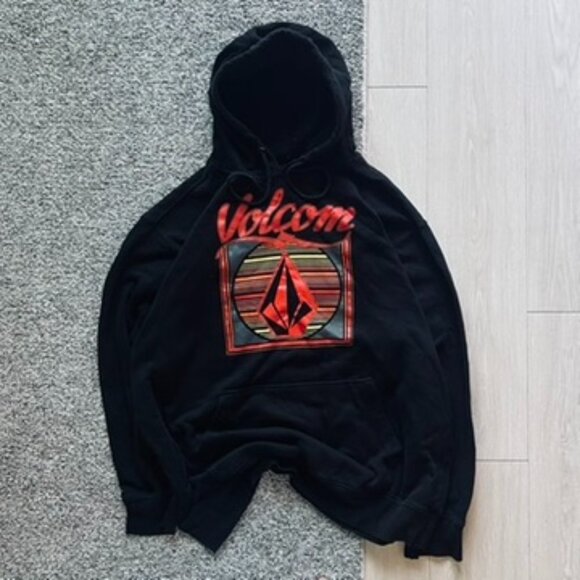 Y2k Volcom Hoodie Men’s 2xL Mega Print Black Pullover - Picture 1 of 5